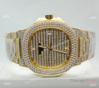 Swiss Replica Patek Philippe Nautilus Jumbo Gold Iced Out Watch 39.5mm